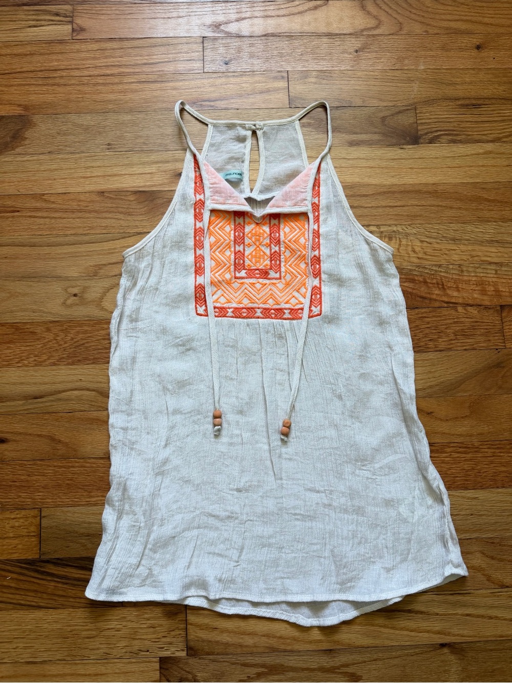 Maurices Cream Tank Top with Orange Embroidered Front